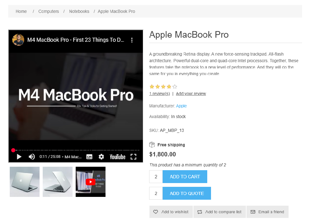 YouTube video on storefront view